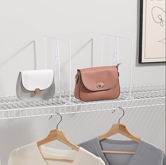 Wire Shelf Dividers - White Closet Organization & Storage Organizer - No Tool Shelf Divider for Wire Shelves - Metal Shelf Accessories – for 12“ Deep Wire Shelves – Tall 12” Height – 4 Pack
