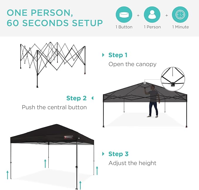 Best Choice Products 10x10ft 1-Person Setup Pop Up Canopy Tent Instant Portable Shelter w/ 1-Button Push, Case, 4 Weight Bags - Black