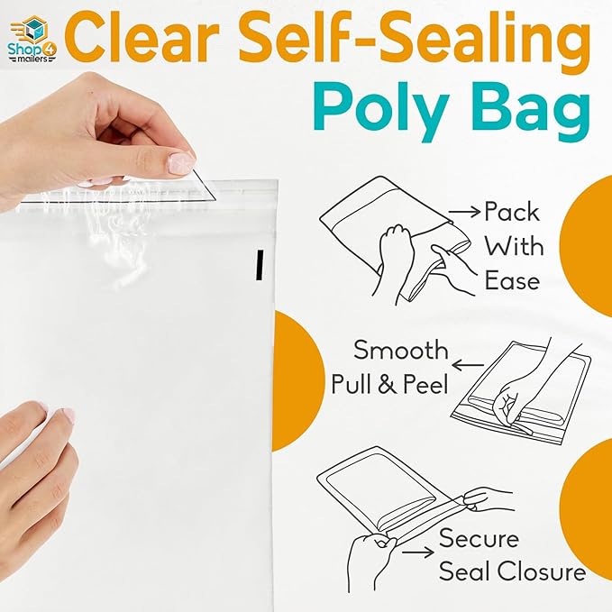 Shop4Mailers 14.5 x 19 Clear Plastic Poly Bags 1.5 Mil Self Seal Packaging for Apparel, Jewelry, Documents, Prints, Gifts, Storage – Resealable (500 Pack)