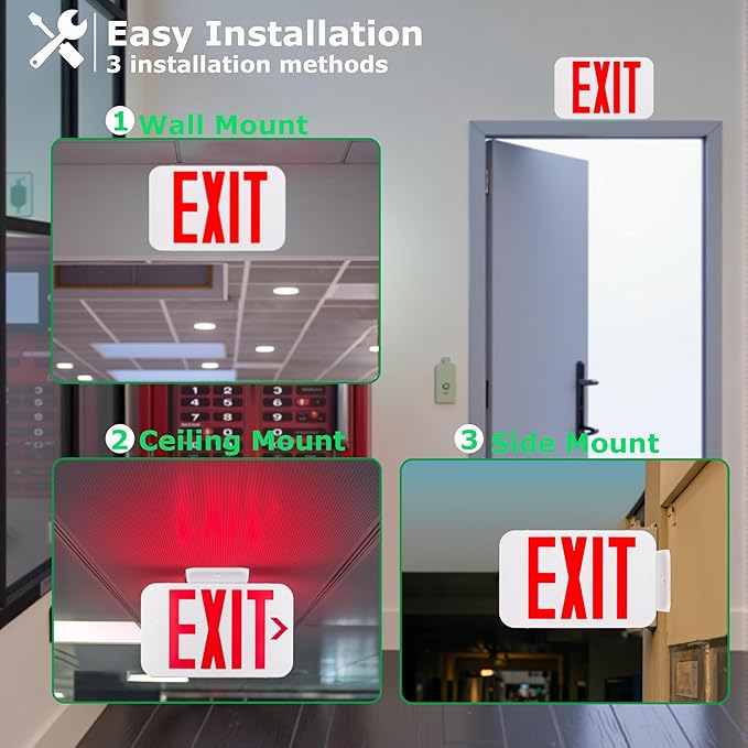 LIT-PaTH LED EXIT Sign, Emergency light with Double Face and Back Up Batteries- US Standard Red Letter Exit Lighting, UL 924 and CEC Qualified, 120-277 Voltage, 4-Pack