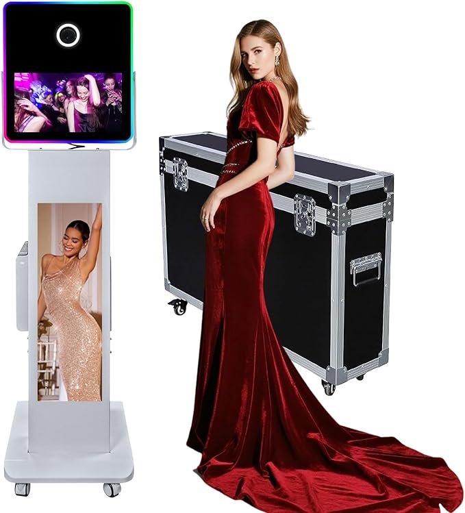29in LCD Display Photo Booth Machine with 15.6in Mirror Touch Screen Selfie Station Shell Stand DIY Photobooth Machine with RGB Light for Parties Weddings Event (Photo Booth Machine)