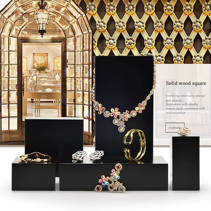 Oirlv Solid Wood Minimalism Style Jewelry Display Stand Showcase Jewelry Organizer Black Square Holder (SM05301)