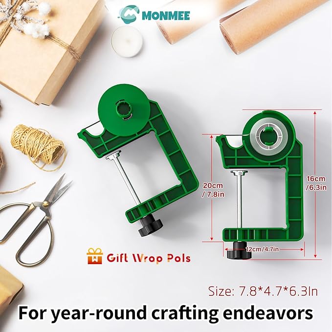 Tabletop Gift Wrapping Tool with Tape Dispenser–2 Pack Adjustable Wrapping Paper Table Clamps with 2 Tapes–Perfect for Christmas, Holidays, and Crafting