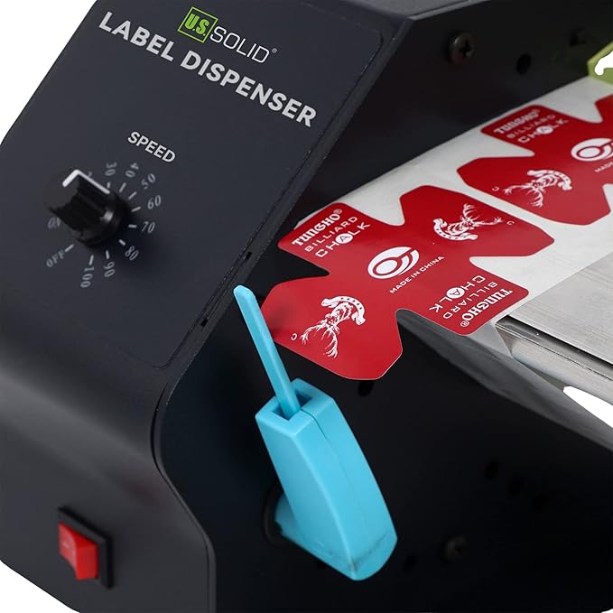 U.S. Solid Automatic Label Dispenser for Rolls and Fanfold Labels - Translucent and Opaque - Adjustable Speed - Core Sizes 1", 1.5", 3" - Width 0.2-4.7 in - Length 0.2 in-∞