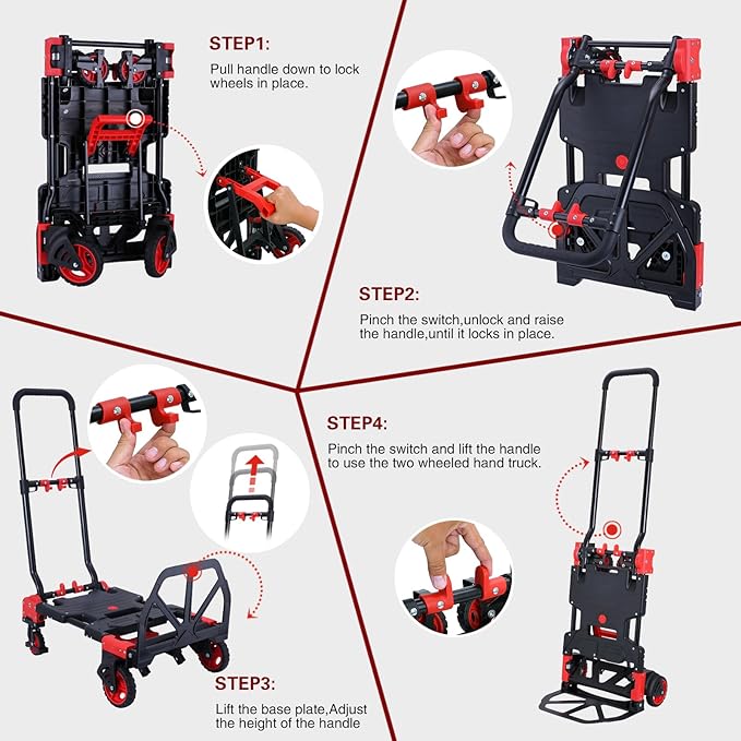 2 in 1 Folding Hand Truck Dolly with Basket,330LBS Capacity Hand Cart Foldable,Hand Truck Foldable with Retractable Handle,Folding Dolly Cart with Wheels for Moving