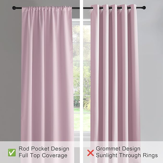 PONY DANCE Short Window Curtains - Kitchen Tiers Thermal Insulated Drapes Blinds Set Match with Curtain Panels for Girls Bedroom, 42 W x 36 L, Light Pink, 2 Pieces