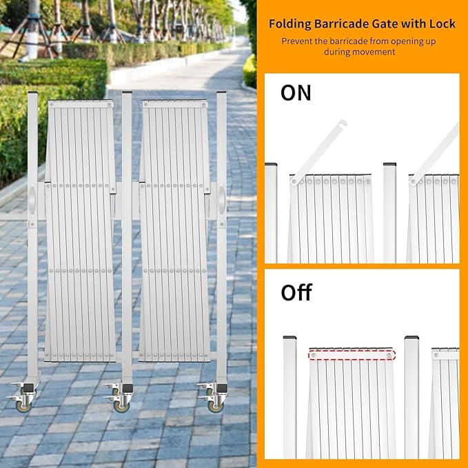 Expandable Barricade Gate,200"" Metal Safety Barrier Gate with Casters,Accordion Garden Yard Outdoor Indoor Fence Folding Security Dog Gates Wall Mount,White, Large