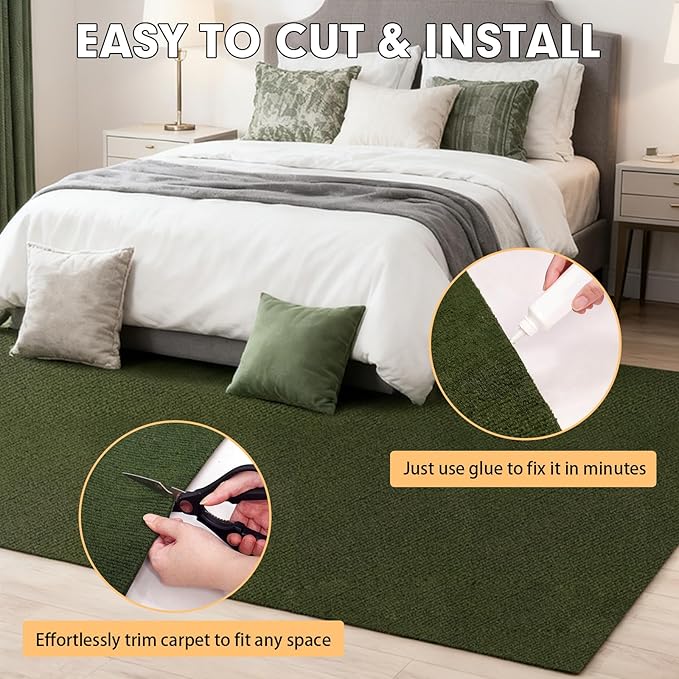 Marine Carpet,6 FT x 10 FT Olive Green Indoor Outdoor Carpet 0.2" Thick with Water-Proof TPE Backing, Non-Slide for Home, Patio, Porch, Deck