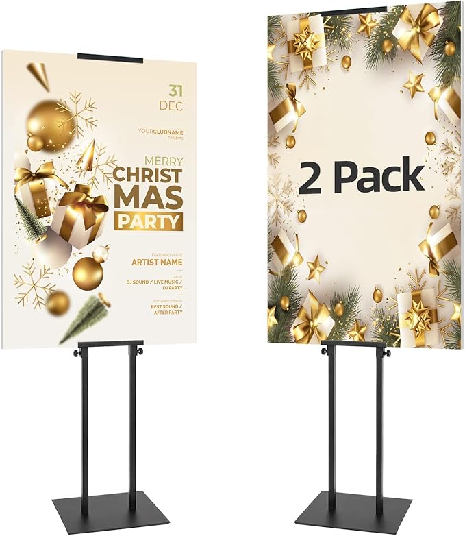 2Pack Poster Holder for Display, Adjustable Pedestal Sign Stand Up to 78 Inches, Double Sided for Board & Foam, Sign Holder Stand with Non-Slip Mat Base for Wedding, Restaurant & others