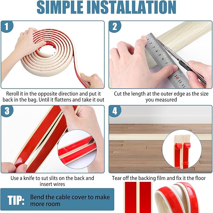 Floor Cord Covers for Wires 3.3FT Cable Hider Wire Cover Self Adhesive Cord Hider Floor for Offices, Homes, Workshops, Warehouses Cable Cavity 0.39" W x 0.27" H