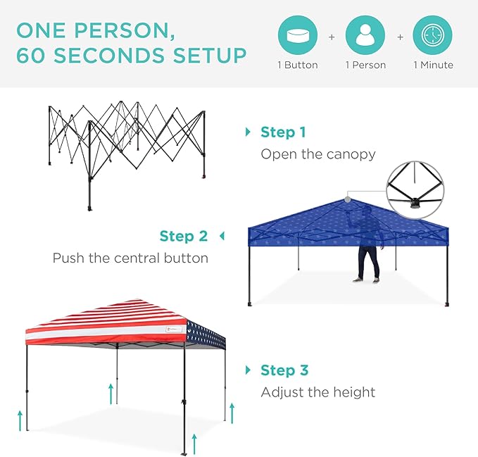 Best Choice Products 10x10ft 1-Person Setup Pop Up Canopy Tent Instant Portable Shelter w/ 1-Button Push, Case, 4 Weight Bags - American Flag