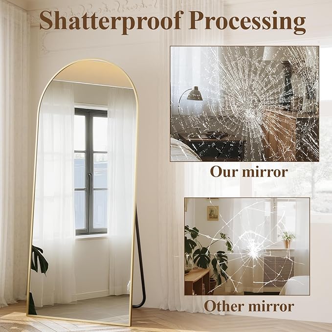Arched Full Length Mirror 71"x26" - Floor Standing Body Mirror with Aluminum Frame,Leaning Hanging for Bedroom Cloakroom Living Room Gold
