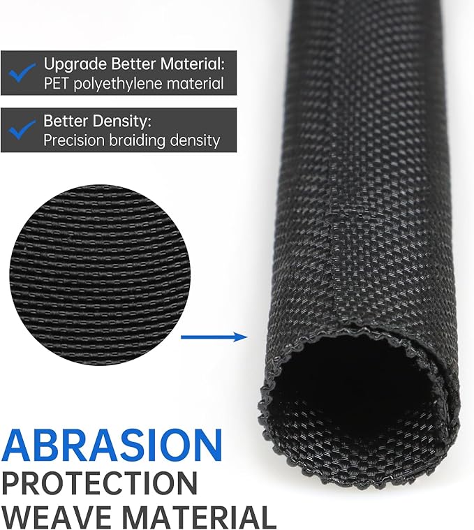 Split Braided Cable Sleeve，Flexible Wire Loom Tubing, Automotive Cord Protector Pet Proof, Cable Management for Computer TV Electric Wires Harness 16ft (Black, 30mm（1-3/16")