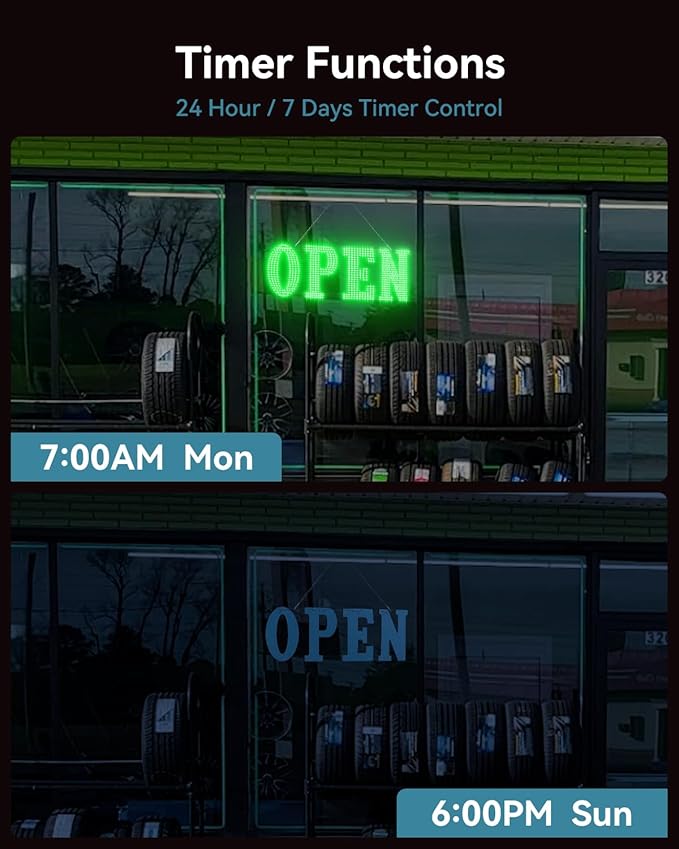 30"x10" Large LED Open Sign BT and Remote Control Open Signs Super Bright Dimmable Business Open Sign for Storefront Window Bar Salon Cafes Retail Shops Green