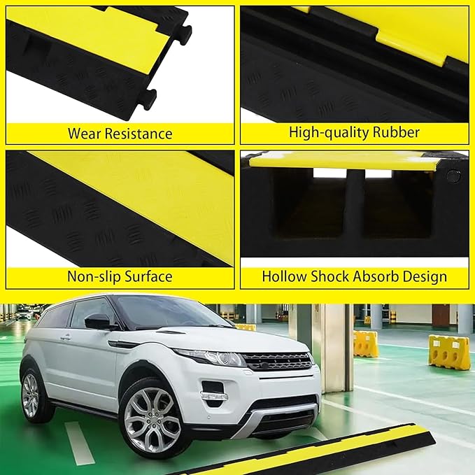 3 Pack Heavy Duty Rubber Cable Protectors with 2 Channel Ramps, 11000lbs Capacity Speed Bumps for Cables and Vehicles, Durable for Indoor and Outdoor Use