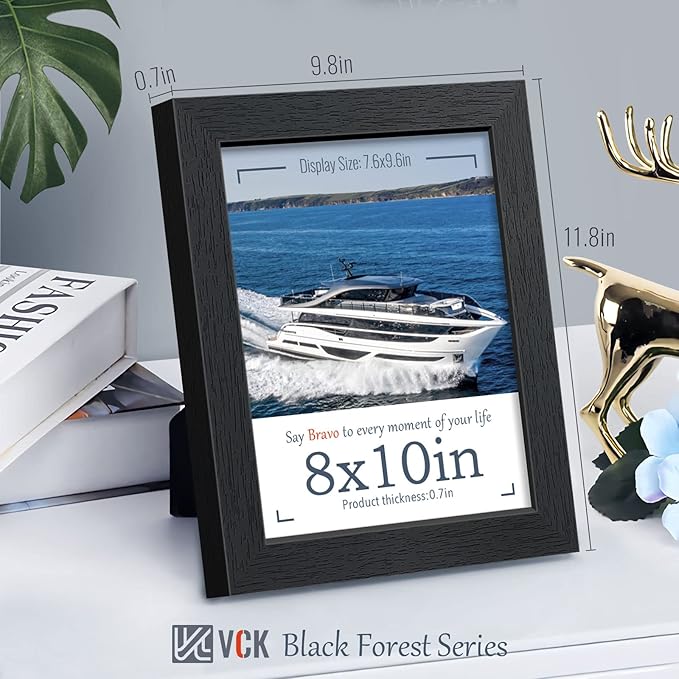 VCK 8x10 Solid Wood Picture Frame Set of 5,Textured Exclusive Black Picture Frames, Wall Hanging