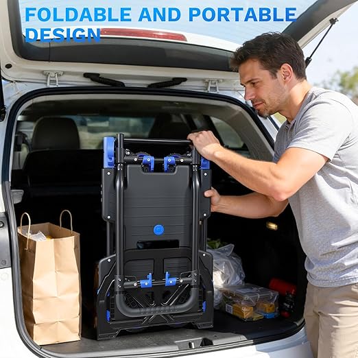 2 in 1 Folding Hand Truck,330lbs Capacity Heavy Duty Hand Truck,with Telescoping Handle and Rubber Wheels,Portable Dolly Cart with Bungee Cords for Moving,Travel,Shopping
