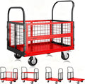 Platform Truck Cart with Cage, 6-in-1 Multi-Purpose Flatbed Cart, Foldable Hand Truck Load 1800LBS with 4 Wheels Push Dolly for Grocery, Laundry, Garage, Warehouse (Red+Black)