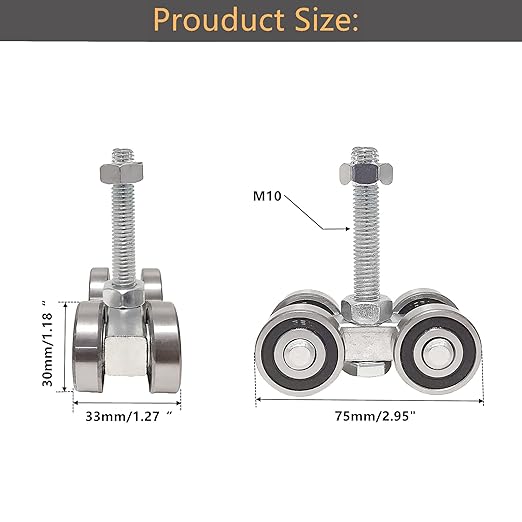 4 Wheel Trolley Assembly Roller Trolley Silent M10 Bolt for use with 1-5/8" Wide and All 1-5/8" or Taller Strut Channel 2Pcs