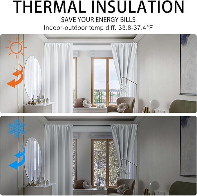 JIUZHEN Room Darkening Curtains - Thermal Insulated Window Curtains, Rod Pocket Curtains for Bedroom Living Room Office, Blackout Curtain 2 Panels with Tiebacks, 70 x 96 Inch, Greyish White