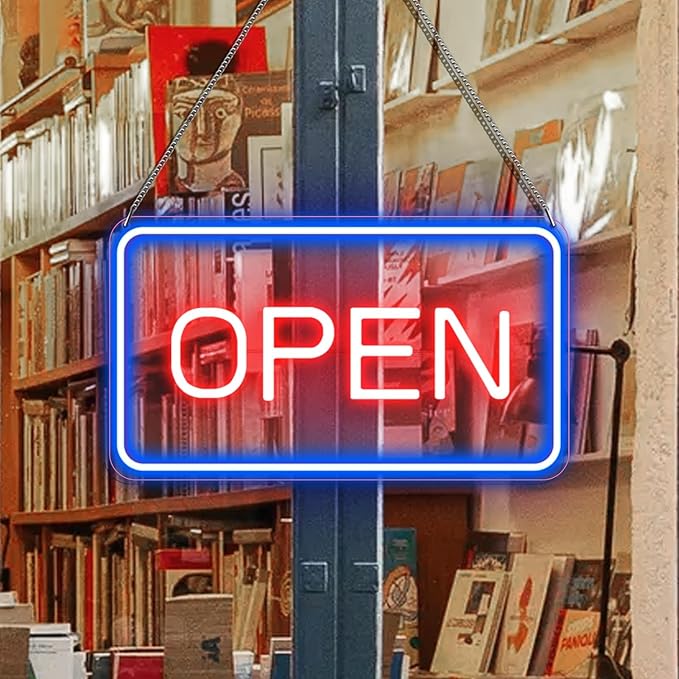 inShareplus 16"x 9" Super Bright Open Sign,12V LED Neon Open Signs for Business for Window, with ON/OFF Switch, Electric Light up Signs for Stores, Restaurants Retail Shops (Blue-Red-Horizontal)