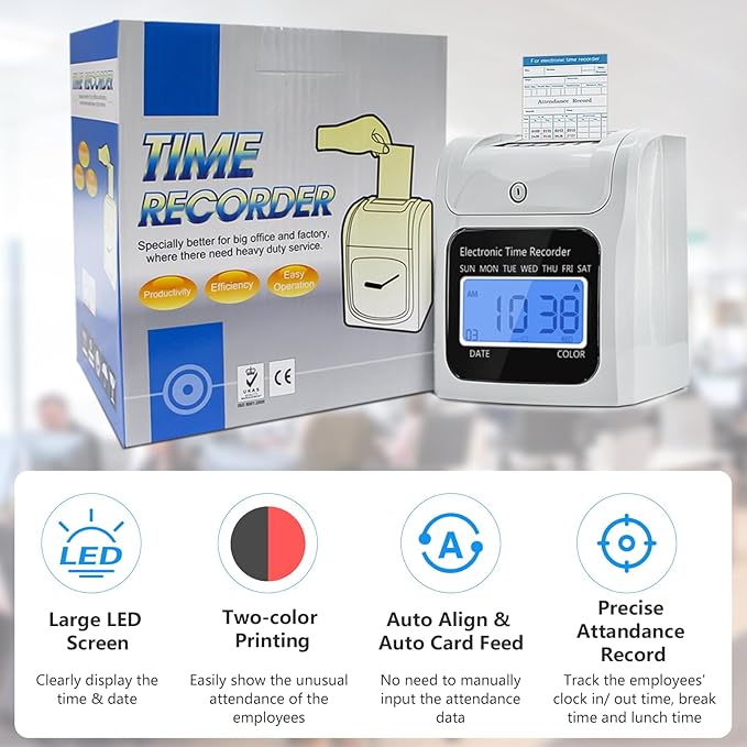 TooCust Time Clock Bundle with 200 Time Cards, 4 Ink Ribbons, 2 Ten-Slot Time Card Racks, & 2 Security Keys, Auto-Align Employee Time Clocks for Small Business