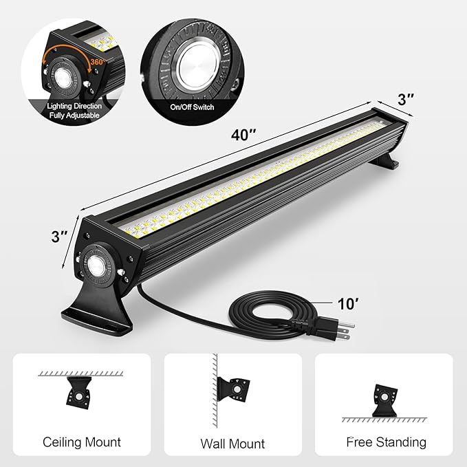 100W LED Work Light, 12000LM Ultra-Bright 40in 5700K CCT Linear Light Bar, Linear Floodlight with On/Off Switch, Adjustable Bracket, Choice for Trucks and Containers Loading Docks (Black)