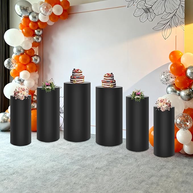 6Pcs Metal Pedestal Stand for Party, Large Black Cake Stand, Pedestal Display Plinth Pillars for Wedding Ceremony Birthday Party Art Decor, Column Decorative Cube for Wedding Dessert Table Display