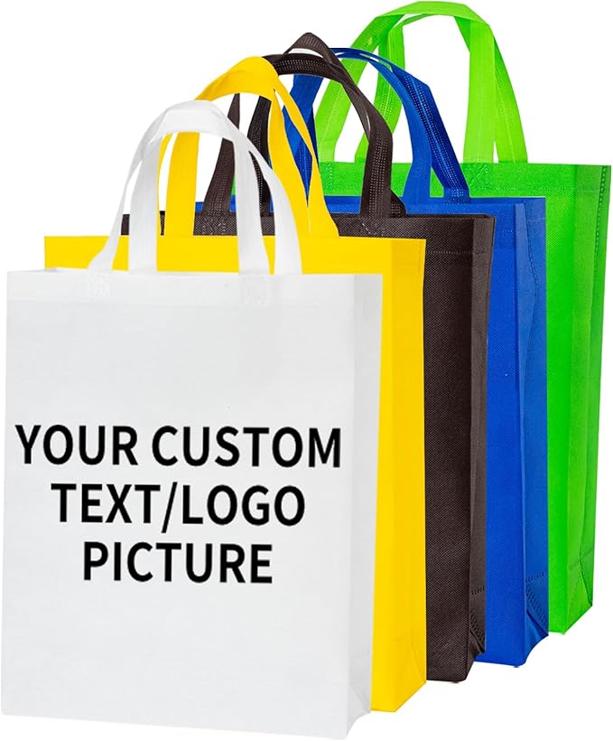 YEEHAW Custom Tote Bags 100pcs, White Custom Non-woven Tote Bag with Logo, Reusable Bags with Durable Handle, Ideal for Grocery Shopping, Gifts Wrapping & Travel