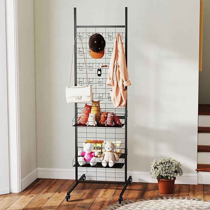 Retail Candy Display Rack, 70in Large Retail Display Shelf, Snack Rack Display Stand with Wheels and 50 Hooks, Removable Store Display Shelving Organizer Supermarket, Home, Kitchen