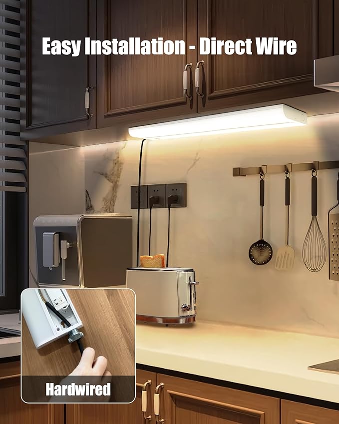 30 Inch Hardwired Under Cabinet Lighting, 3 Color Setting Dimmable LED Under Cabinet Lights Wired, 1700LM Linkable Under Counter Lights for Kitchen, 20W, CRI>97