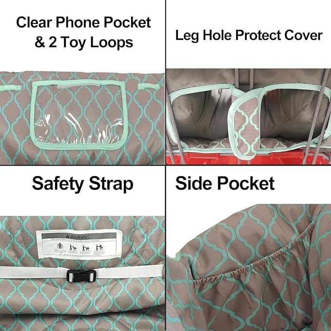 2-in-1 Shopping Cart and High Chair Cover for Baby, Padded Cover, Fold'n Roll Style, Portable with Carry Bag (Gray Grid)