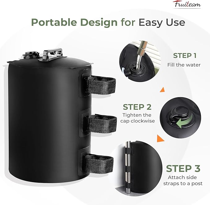 FRUITEAM Canopy Water Weight Bag, 220 LBS Water Tent Weights Set of 4, Weights for Tent Legs, Portable 4 Pack Weight Bags for Gazebo, Patio Umbrella, Pop Up Canopy, Carport, 25L Black