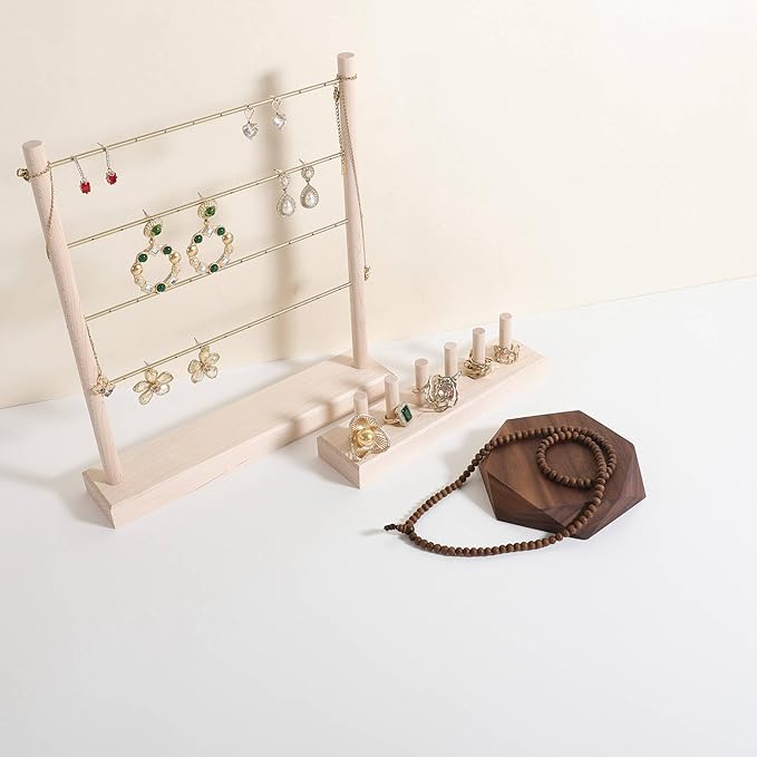 GemeShou single Walnut Jewelry display Tray for selling, Wooden hexagon display riser for jewelry, Jewelry retail shop display stand, photography props【Walnut Hexagon single Large】