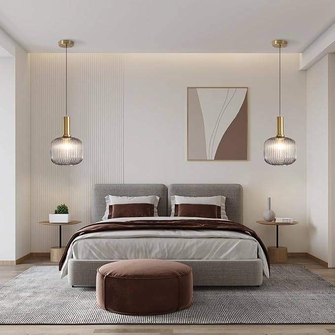 KCO Lighting Mid Century Smoke Glass Pendant Light Antique Brass Kitchen Island Pendant Lighting Modern Striped Glass Globe Hanging Light Large Industrial Pendant Light Fixture
