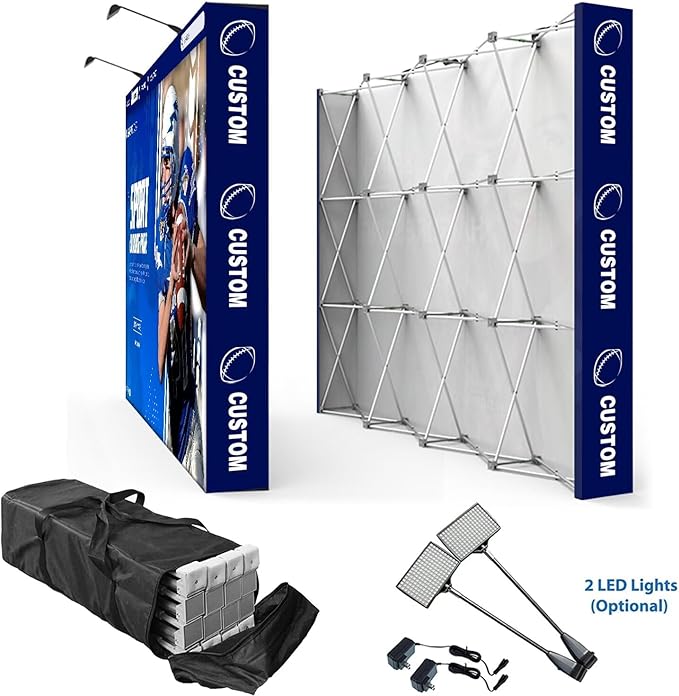 Custom Pop Up Display Trade Show Backdrop with Stand 7.5 x 10 FT Large Tension Fabric Backdrop Display Portable Tradeshow Booth Display Banner for Business,Campuses, Weddings, Corporate
