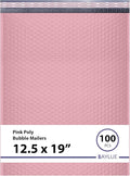 Light Pink 12.5x19.5 Inch Large Poly Bubble Mailers #6 | Padded Envelopes with Self Seal | Air Lined Cushioned Bubble Mailer | Usable Size 12.5x15 | 100 Pack Bulk | Lightweight shipping Bags