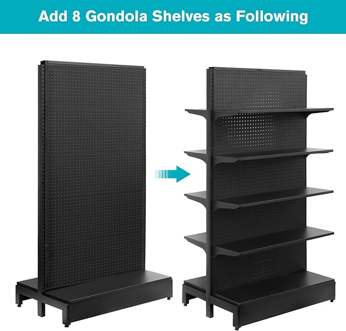 Pegboard Display Stand, Gondola Shelf Display for Convenient Grocery Office Supply or Liquor Stores, Standing Pegboard Display Two Sides Peg Board Panels, 20 Hooks, No Including 8 Shelves