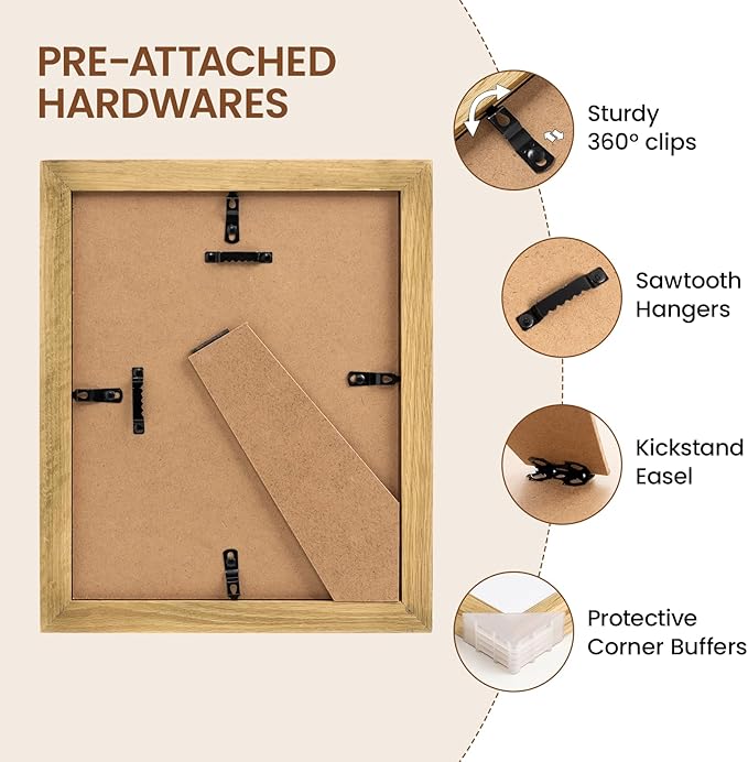 Natural Oak 8x10 Picture Frames Mat to 5x7 Picture Display,Original Wood Handcrafted Photo Frame,Wooden Frame 8x10 with Tempered Glass Graduation Family Wedding Pictures Tabletop & Wall Decor