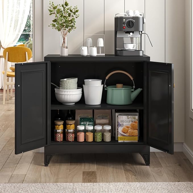 33" Metal Kitchen Pantry Storage Cabinets with Door and Adjustable Shelves,White Sideboard Buffet Cabinet with Storage,Sideboard Buffet Cabinet for Dining Roonm,Living Room