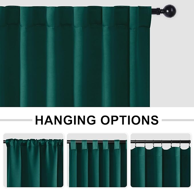 Hiasan Christmas Blackout Patio Sliding Door Curtain Extra Wide Thermal Insulated Privacy Room Divider Panel with Back Tab & Rod Pocket for Bedroom Partition Glass Door (100 x 84 Inches, Hunter Green)