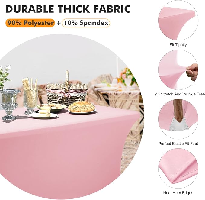 SEPARO 2Pack,4FT Pink Spandex Table Cover Fitted Rectangular Tablecloth Stretchable Tablecloth 4 ft Wrinkle-Free for Party Tradeshows Banquet Weddings Cocktail, 2 Pcs