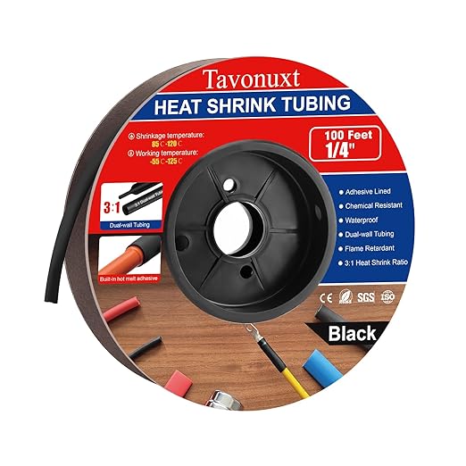 1/4" 100ft 3:1 Heat Shrink Tubing with Adhesive Lining - Marine Grade, Ideal for Home, Automotive, and Industrial Use - Black