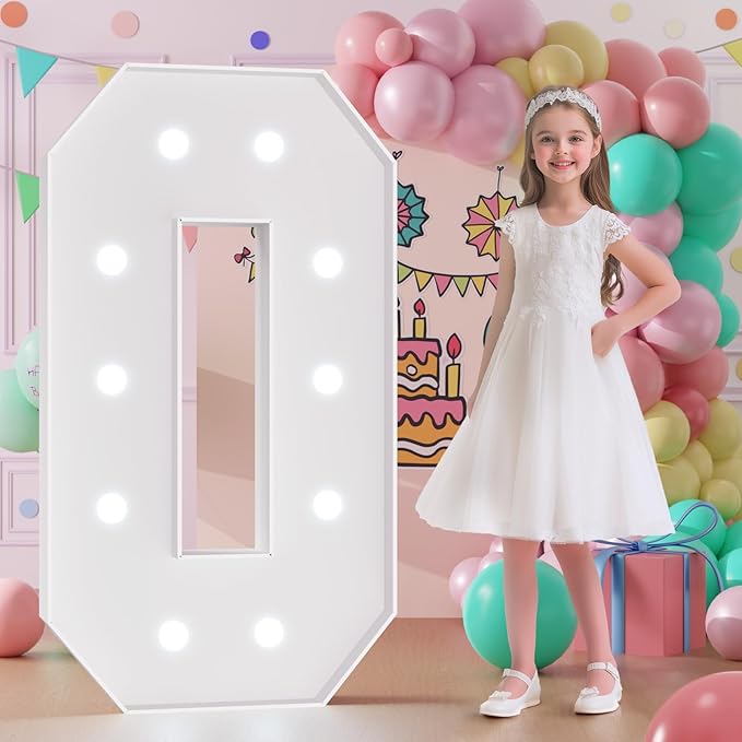 Light Up Numbers, Marquee Numbers 4 Feet Tall with Cool White Light, Large Number for Party Anniversay Event Graduation Decoration, Marquee Numbers 4ft Light Up Sign Number 0