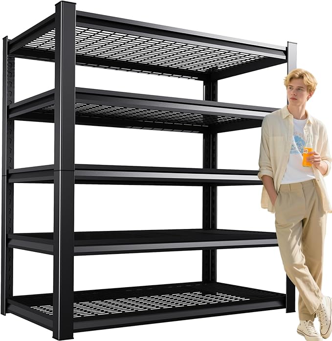 72”H*46”W Metal Garage Shelving Unit, Heavy Duty 5-Tier Garage Storage Shelves, 3000 lbs Large Industrial Shelving, Adjustable Wire Shelves Utility Rack Shelf, Steel Shelving for Warehouse, Black