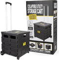 dbest products Quik Cart Pro Wheeled Rolling Crate Teacher Utility with seat Heavy Duty Collapsible Basket with Handle, Black