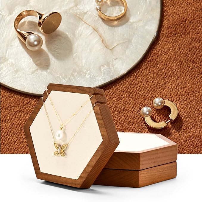 Solid Wood Hexagon Necklace Holder Stand Retail Hanging Jewelry Necklace Stand Display for Vendors(Beige)