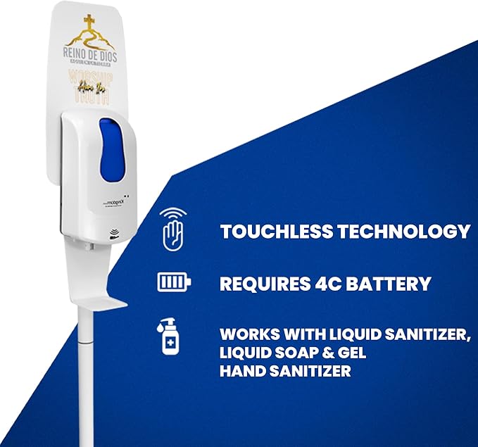 Kingdom Elite Series Automatic Touchless Hand Sanitizer Dispenser with Three Adjustable Dosage Settings Plus a White Metal Stand for Your Liquid and Gel Hand Sanitizers (Personalized)