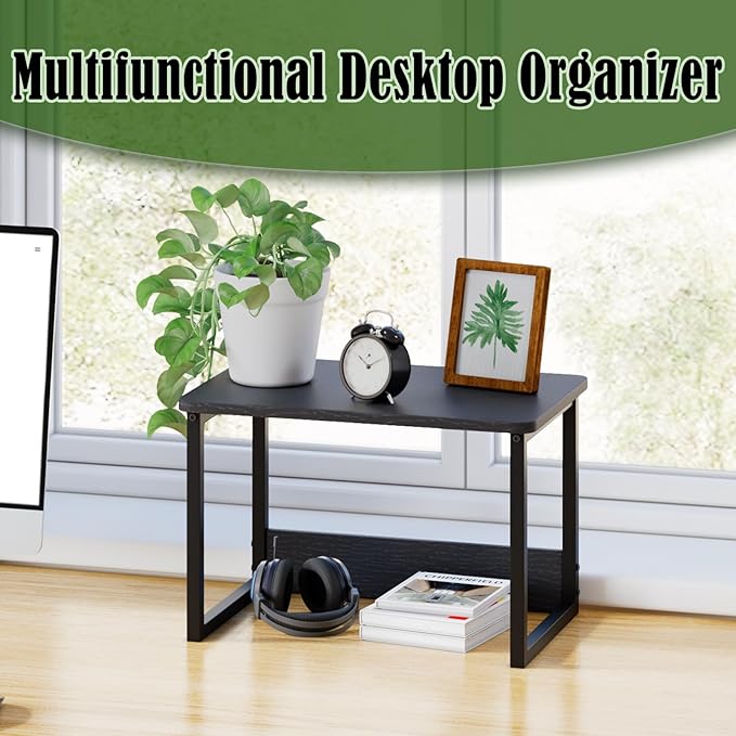 MARTY Printer Stand with Storage for Desk, Desktop Printer Stand Shelf Organzier for Home/Office Heavy Duty Printer Riser Under Desk Small Printer Table for Fax Machine Copier Scanner(Black)