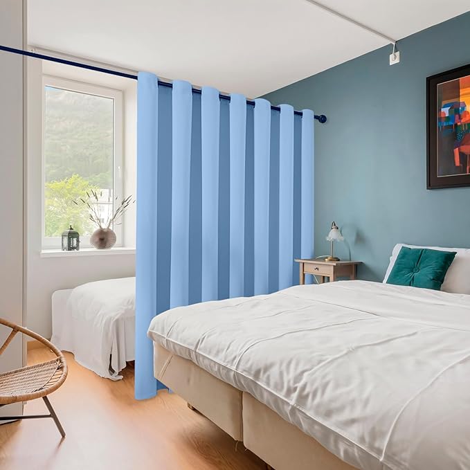 ChrisDowa Room Divider Curtain 120 Inches Long, Wide Blackout Sliding Door Curtain for Bedroom, Room Darkening Privacy Window Curtain for Patio Door (1 Panel Set, Sky Blue, 100 x 120 Inch)